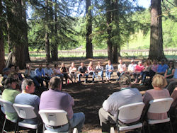 Leadership Mendocino Class XXII hear from Mendocino farmers about water and other issues at Nelson Famiy Vineyards.