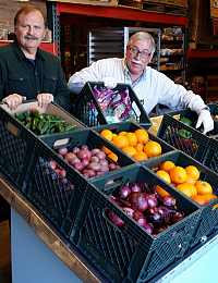 Jim Dimauro (l) with Phil McLaren, volunteer in charge of produce